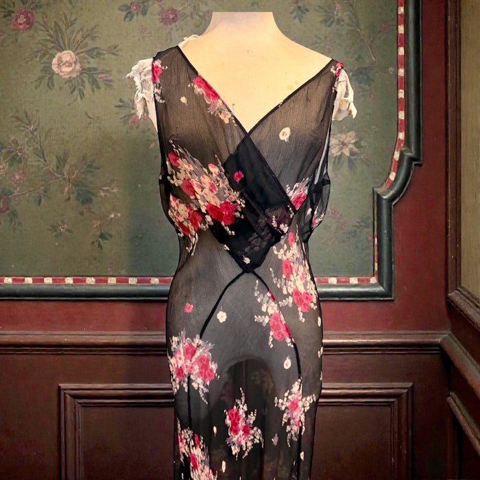 Magda, 90s silk chiffon floral bias cut dress