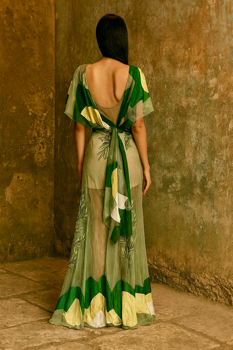 Borgia, reworked 30s silk net and leaf embroidered dress