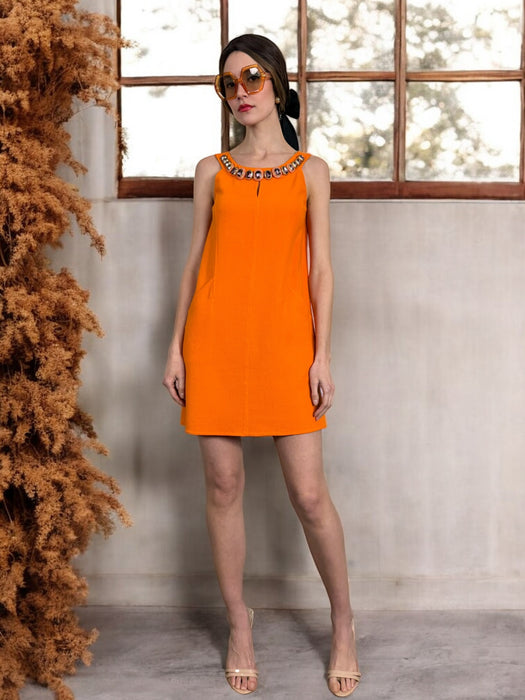 Oscar de la Renta, orange beaded dress