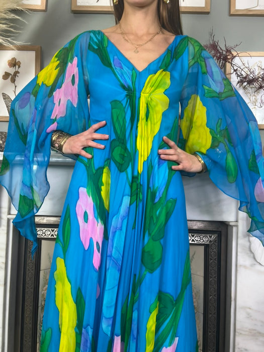 Clara, 70s hand painted chiffon dress