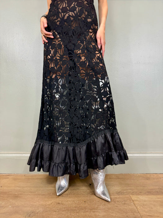 Claude, 30s black lace bias cut dress