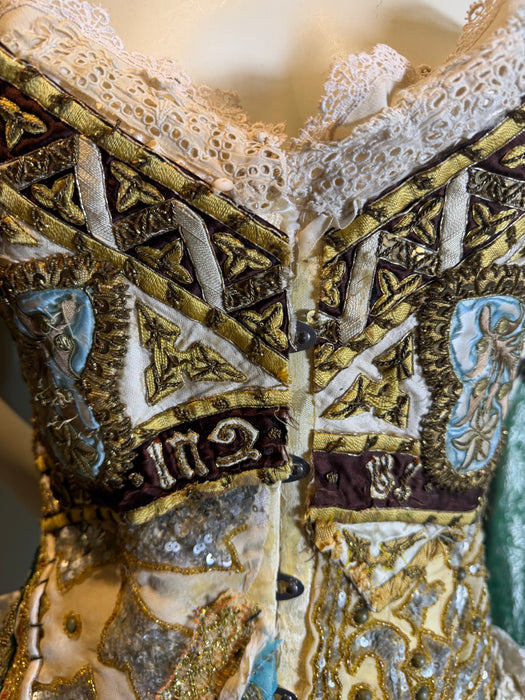 Papal, Edwardian ecclesiastical embroidered corset with lace and antique shoulder beads