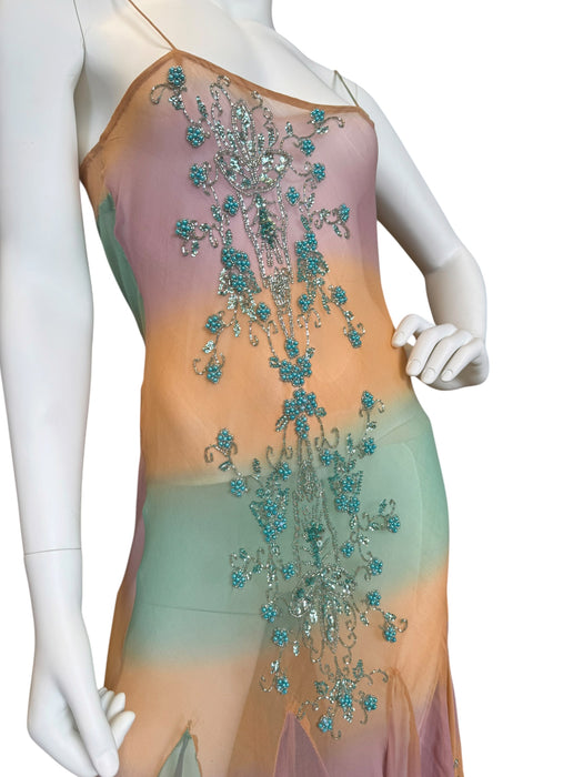 Calor, 90s hand dyed bias cut mermaid beaded dress
