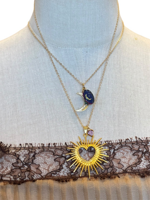 Ash, vintage 14c gold heart burst and droplet on a gold 14c chain