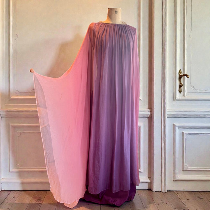 Yuki, for Rembrandt, 70s chiffon ombré antique pink dress