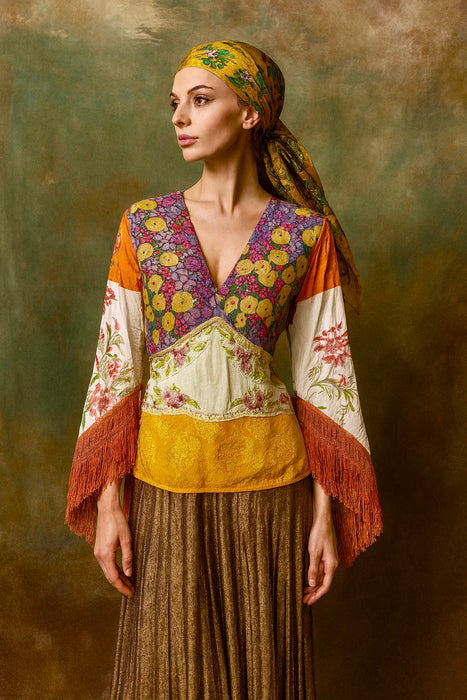 Mandy, reworked patchwork vintage blouse with angel sleeves
