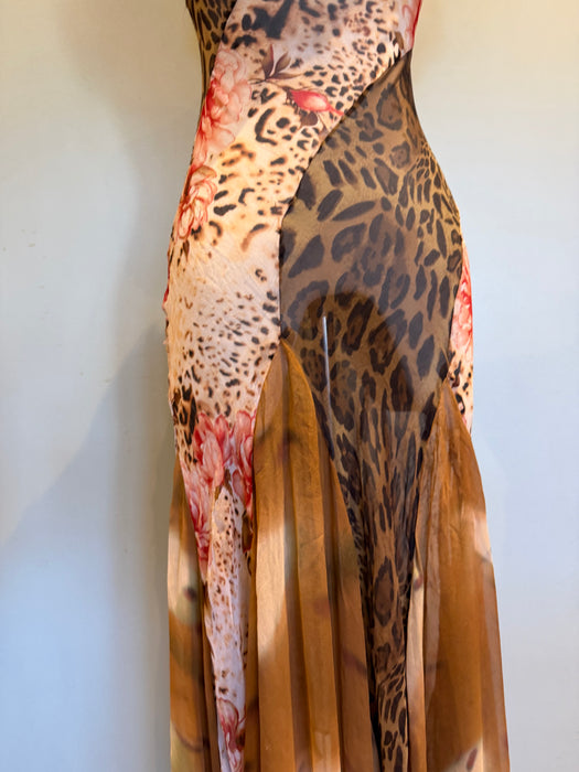 Dorsey, 90s mixed print bias cut dress with handkerchief hemline