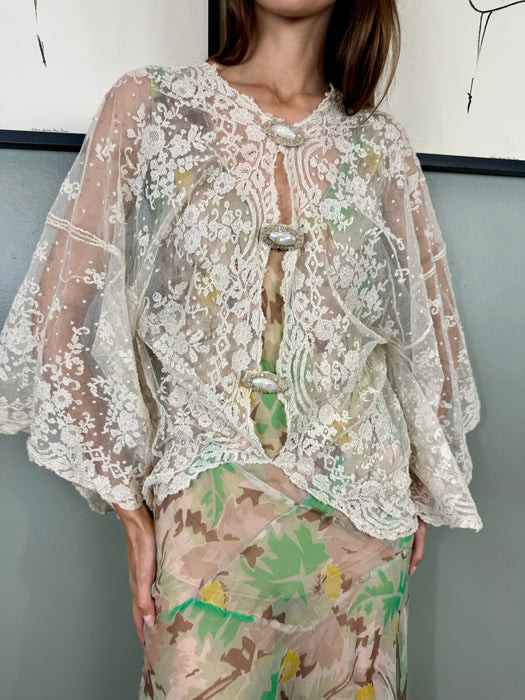 Yoni, hand made 30s cream lace cover up