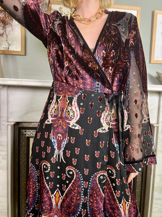 Melania, devoré wrap print dress