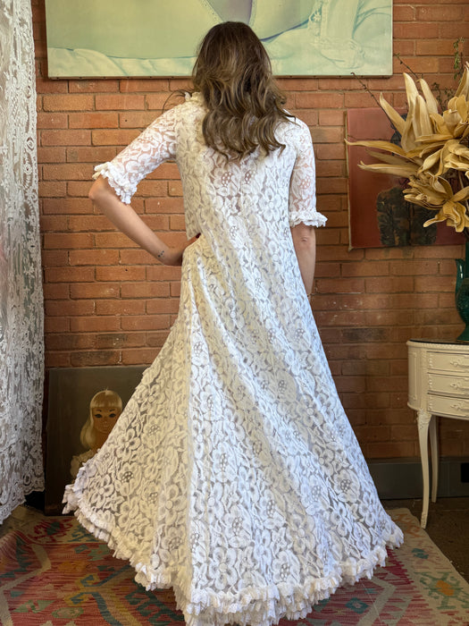 Charlie, 60s white lace dress and robe set