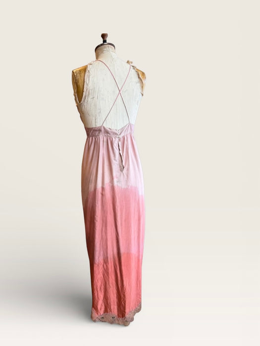 Smart, 40s hand dyed pink and terracotta ombré silk and lace petal dress