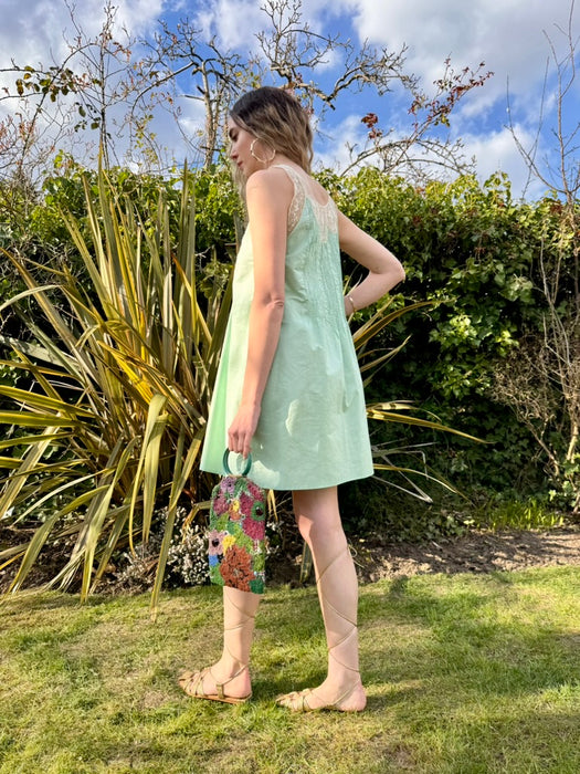 Lidia, 30s aqua green cotton and lace dress