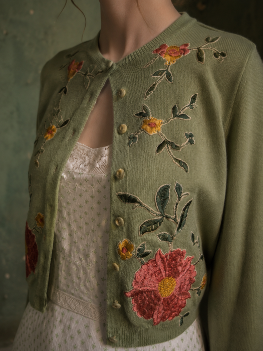 Helen Bond, 1950s cashmere floral cardigan