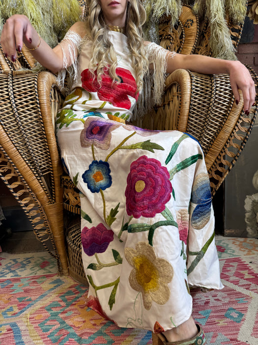 Tara, 40s silk embroidered floral dress