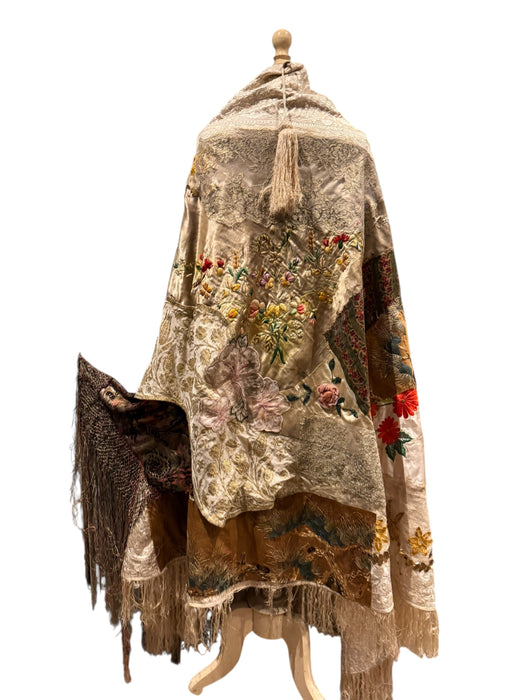 Donna, Reworked 40s Kashmiri embroidered patchwork fringed cape
