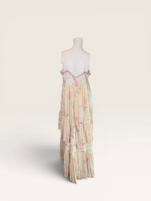 Mattie, reworked Victorian frill, floral cotton dress and lace beaded details