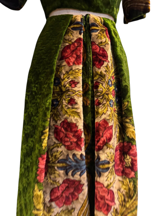 Olivia, reworked Edwardian olive green floral velour skirt and jacket