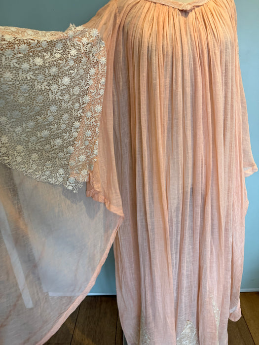 Aurora, 70s hand dyed cheesecloth and lace angel sleeve kaftan