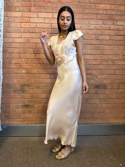 Dena, 20s silk lace and floral bias cut dress
