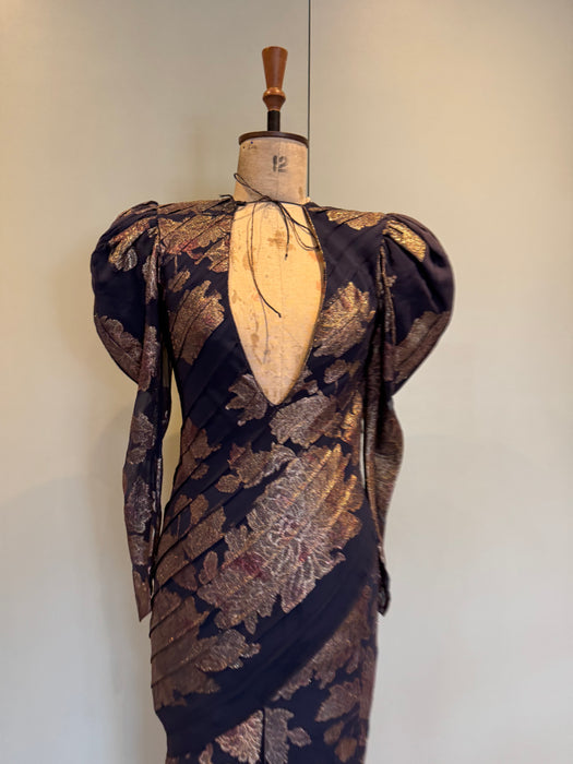 Farleigh, 30s couture silk damask mutton sleeve bias cut dress