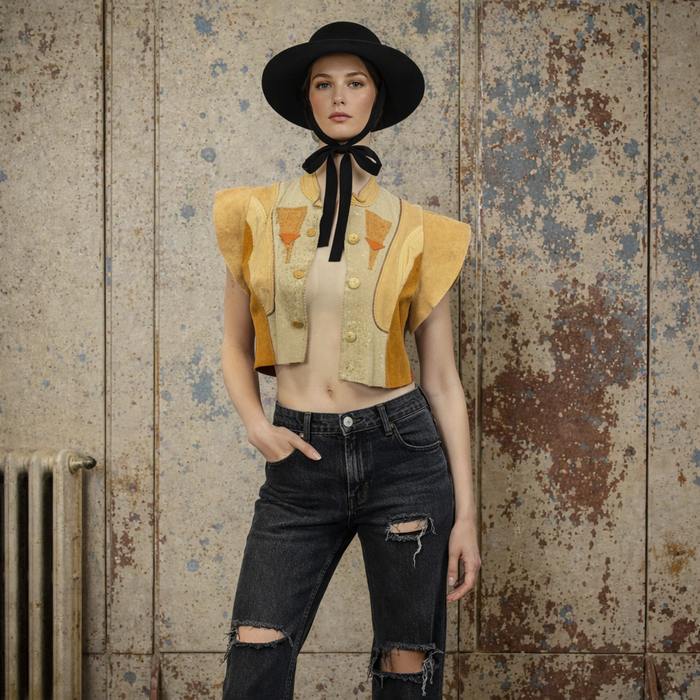 Shai, 70s suede patchwork short sleeve jacket