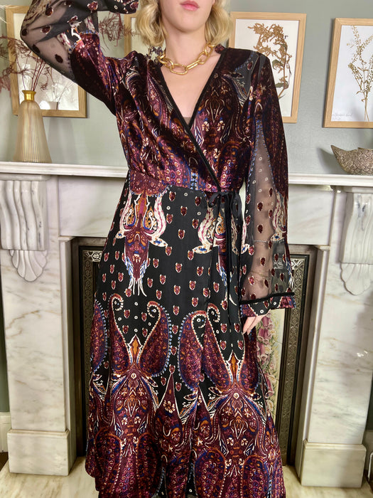 Melania, devoré wrap print dress