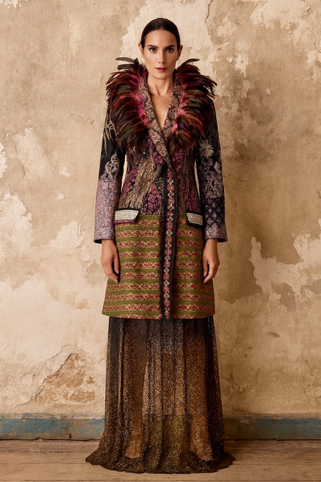 Hattie, reworked 80s patchworked double breasted feather coat