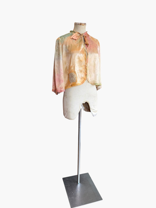 Kaz, hand dyed 30s silk and lace bolero with necktie and side pocket