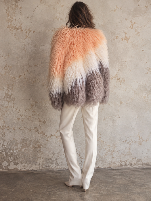 Magda, vintage Mongolian fur tri colour jacket