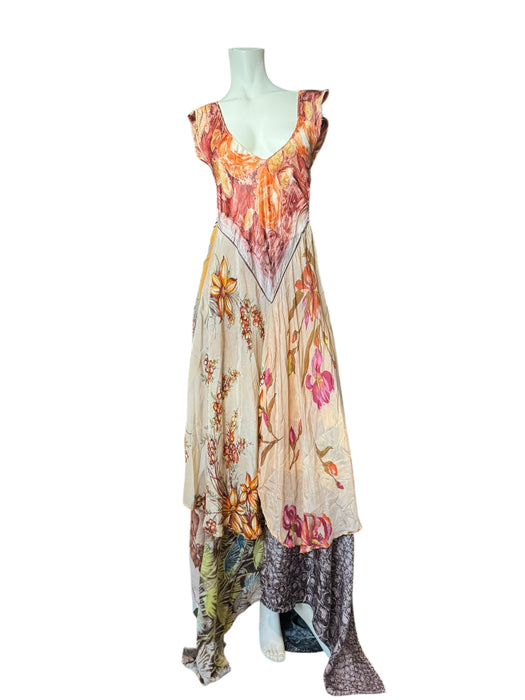 Once, reworked 40s silk floral scarf asymmetric handkerchief dress