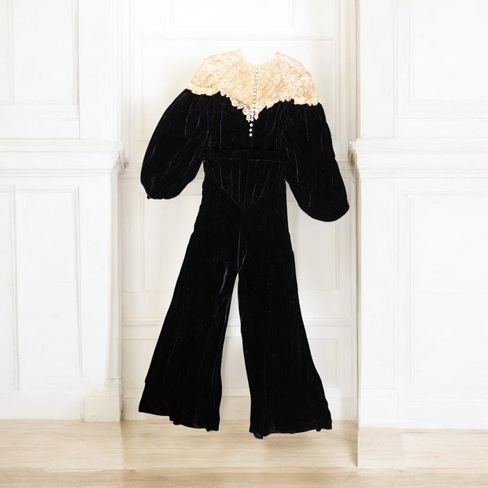 Treena, reworked 30s velvet and lace jumpsuit