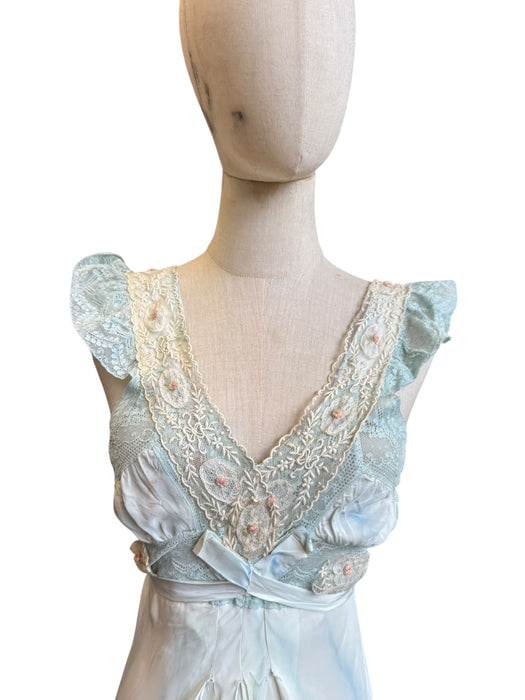 Thea, reworked 30s hand dyed embroidered and lace dress