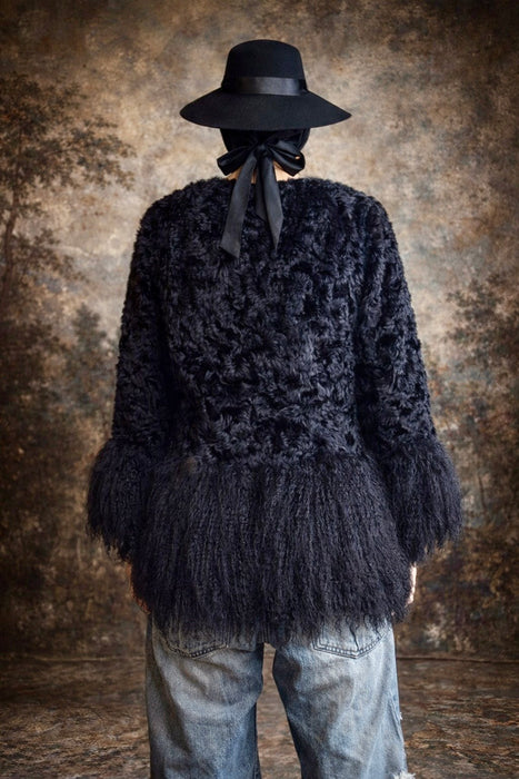 Heidi, vintage black Mongolian fur jacket