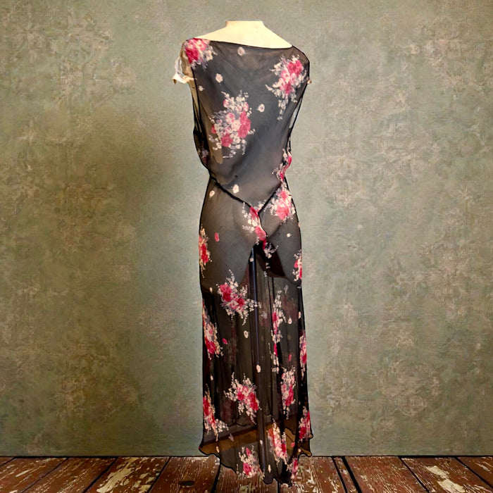 Magda, 90s silk chiffon floral bias cut dress