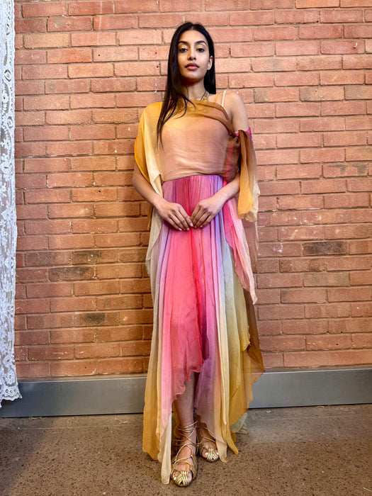 Frank Usher, 70s chiffon ombré handkerchief dress