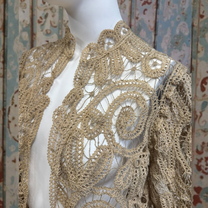 Magdalene, Edwardian ecru hand made lace bell sleeve jacket