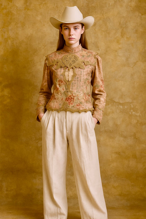 Edina, reworked Edwardian silk ad velvet embroidered jacket
