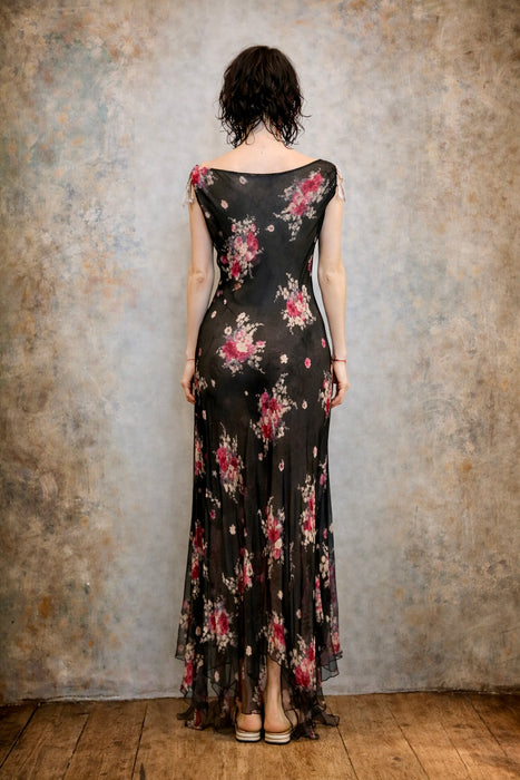 Magda, 90s silk chiffon floral bias cut dress