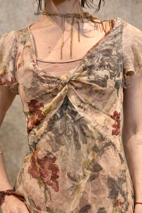Serena, vintage silk chiffon floral bias cut short sleeve dress
