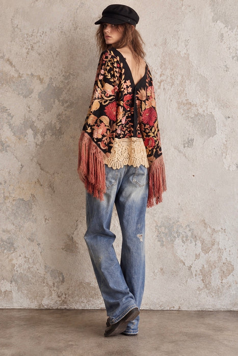 Jenx, reworked Hungarian 1930s fringed embroidered jacket