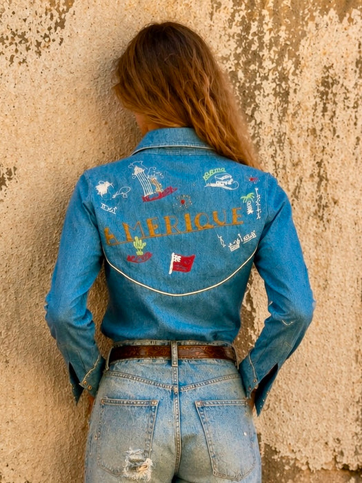 Amerique, 1970s denim embroidered western shirt