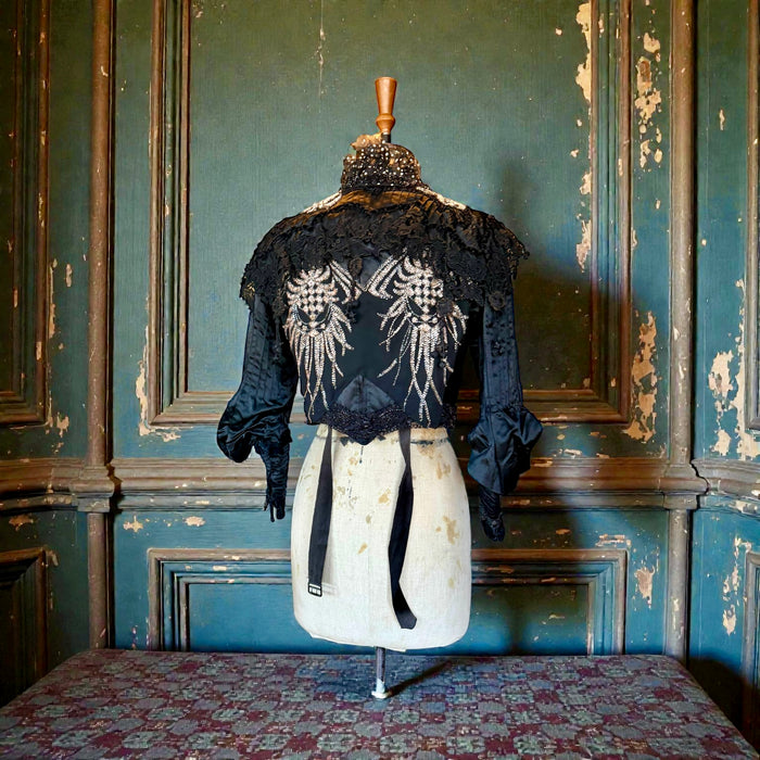 Raine, embellished Victorian silk and beaded silk black jacket