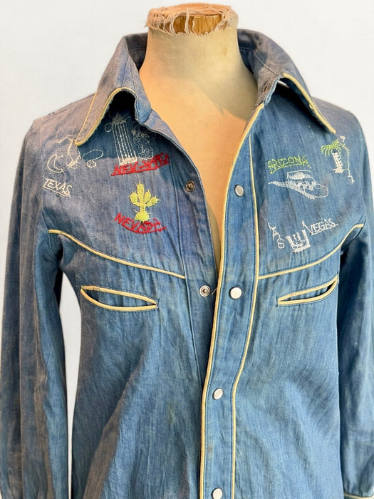 Amerique, 1970s denim embroidered western shirt