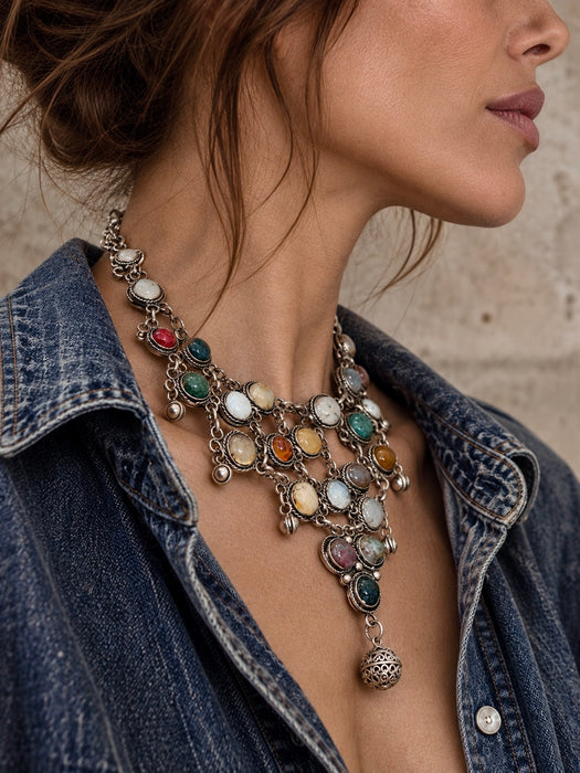 Jasmir, 1970s stranded silver and gemstone necklace