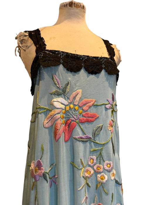 Amelia, reworked 40s embroidered silk and lace piano shawl dress
