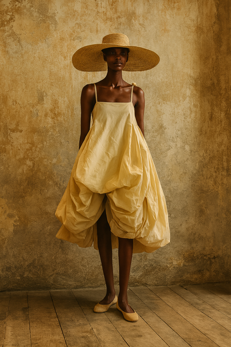 Norma, reworked silk parachute draped dress