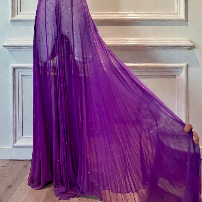 Dusty, 30s purple chiffon dress with green rhinestone and beaded front