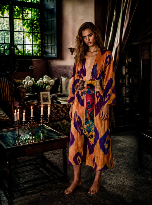 Iman, original 30s silk Uzbek Ikat belted robe
