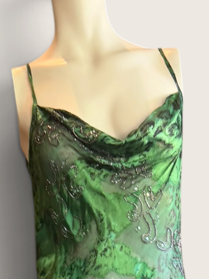 Lola, 90s beaded bias cut asymmetrical animal print dress