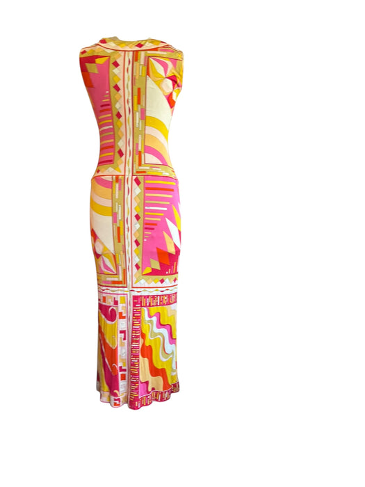 Pucci, 70s documented silk jersey print long dress with front zip